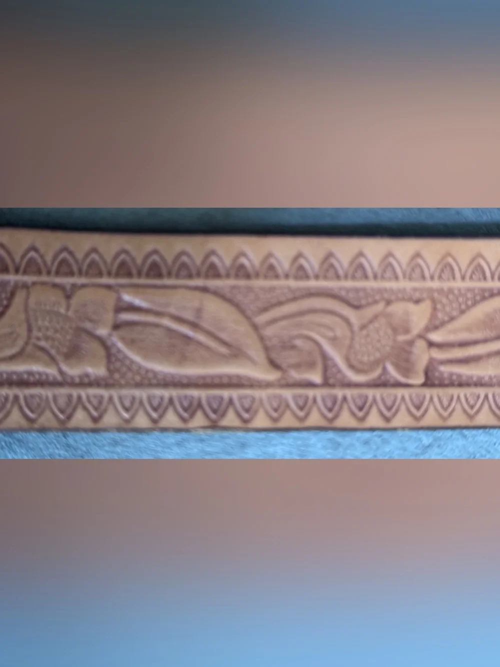 Vintage Men's Embossed Leather Belt Strap in Brown - No Buckle